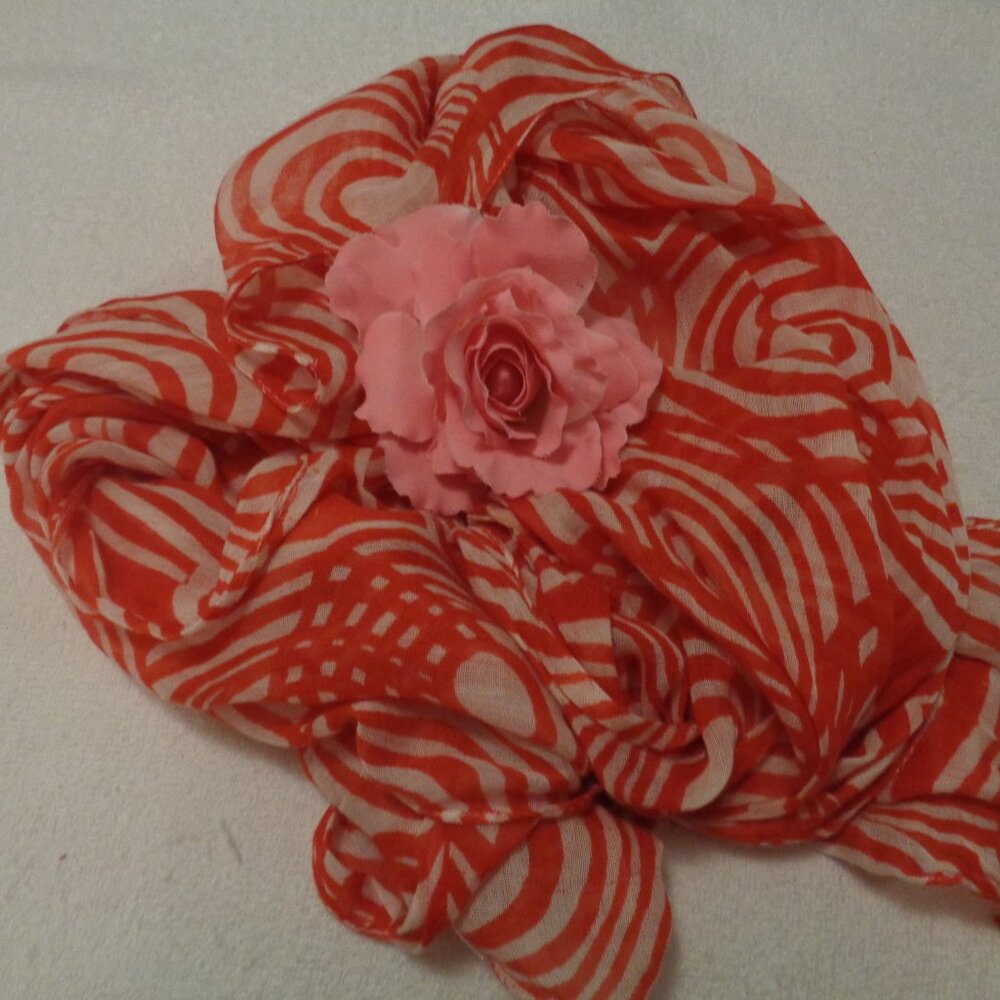 TOMATO RED BIG BEAUTIFUL RETRO RED CIRCLES ON WHITE LONG COTTON SCARF